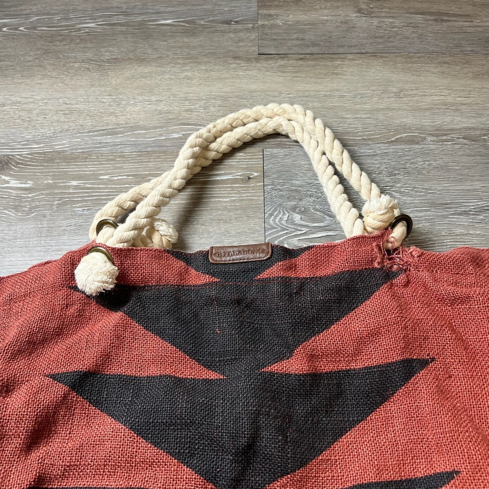 Billabong Tote Bag Womens Large Rust Red Rope Handle Boho Beach Geometric Bag - Picture 9 of 12